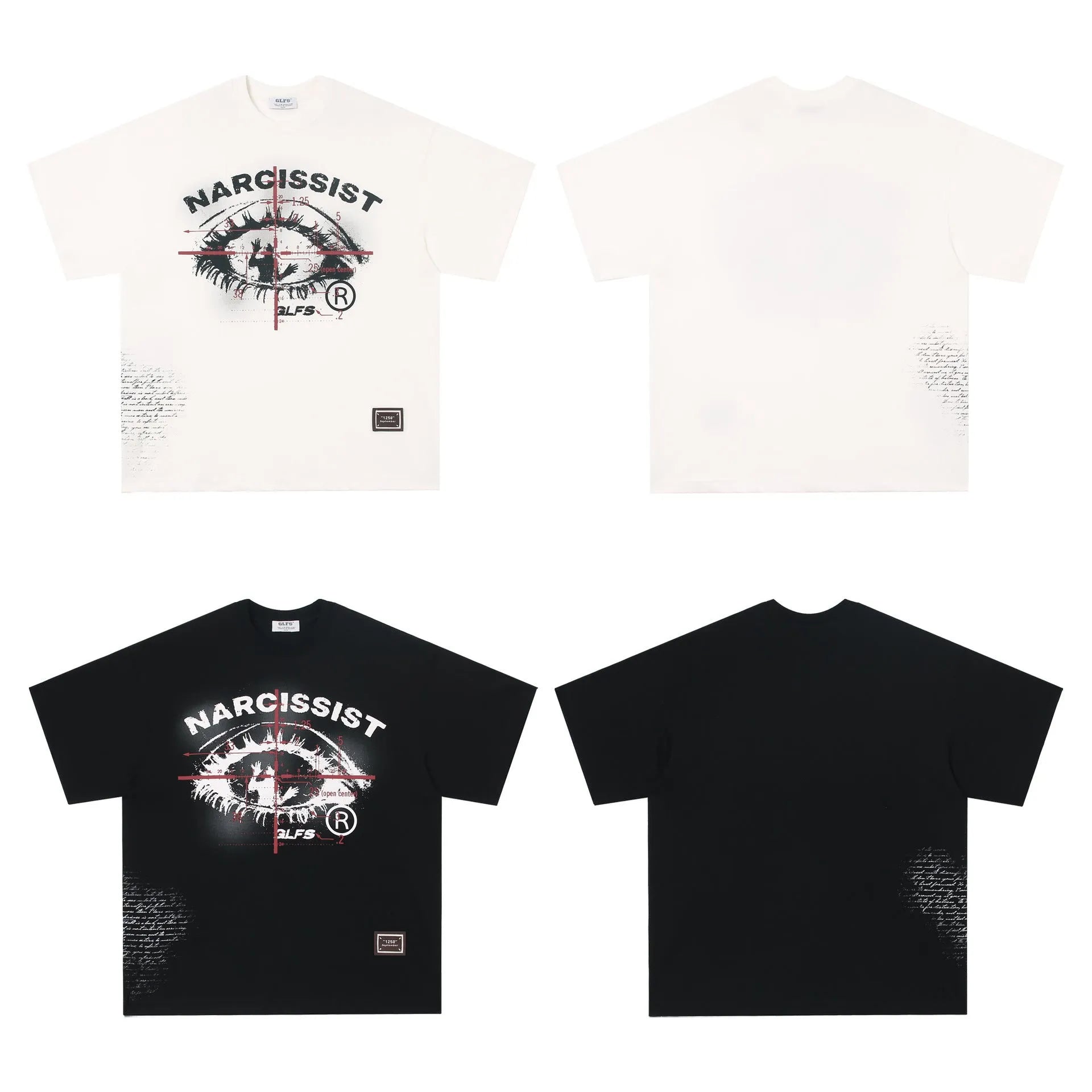 Black and white retro hip hop gothic letter print cotton T-shirt with short sleeves