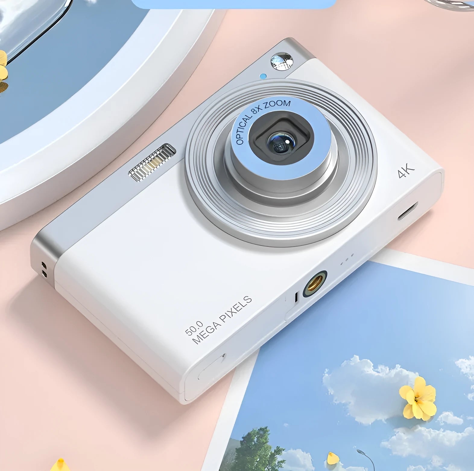 Student digital camera with retro design in three colours: Cherry Blossom Pink, Dark Night Black, Space White