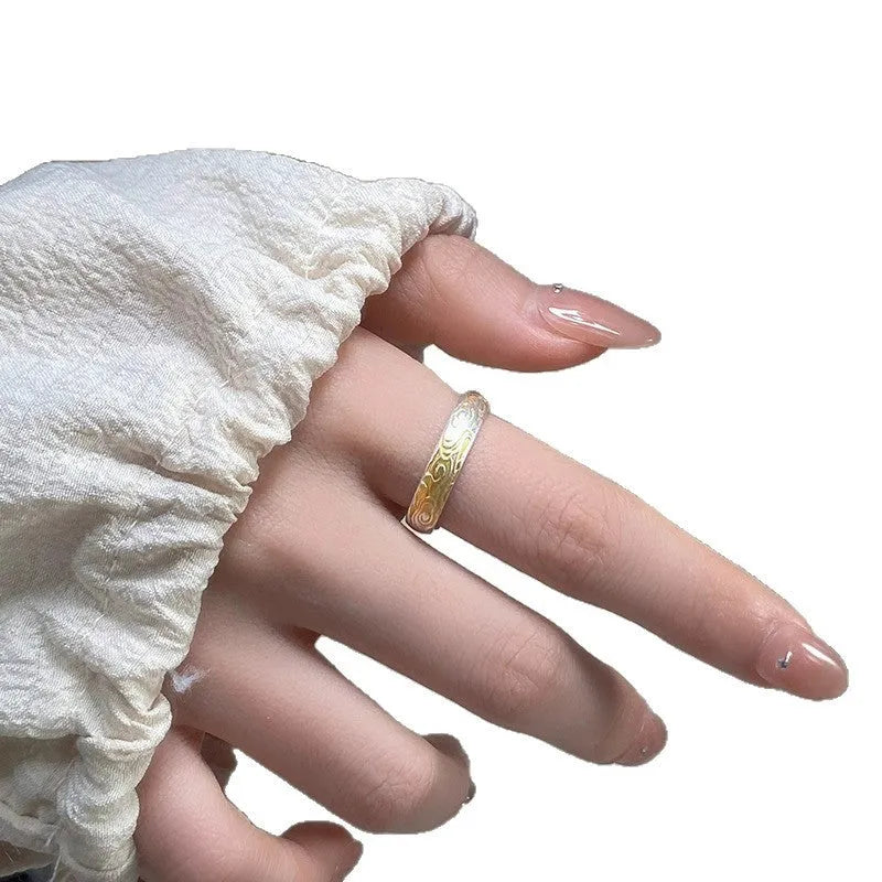 White copper adjustable open ring with xiangyun cloud patterns and electroplated silver gold finish