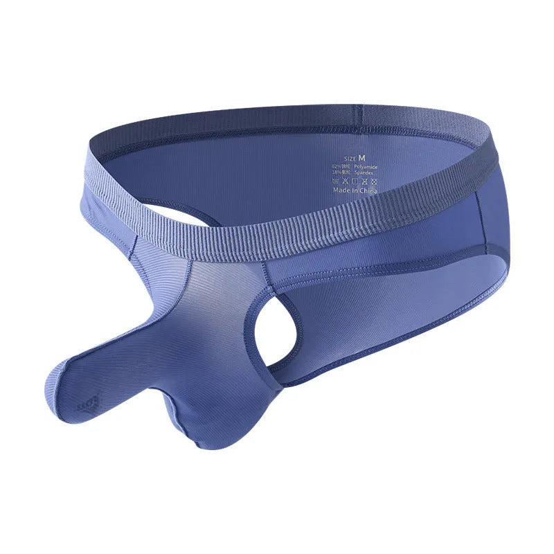 Men's low waist briefs underwear in Ice Silk nylon fabric shown in one of five available colours.