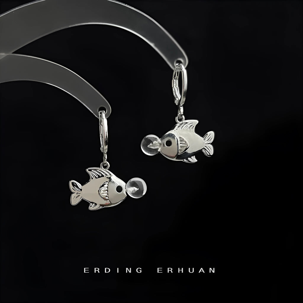 Bubble fish design copper earrings with electroplated goldfish detailing for women