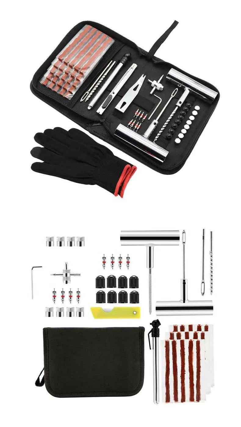 45 steel tyre repair tools in 32x20x5 cm cloth bag for car, motorcycle and bicycle puncture repair