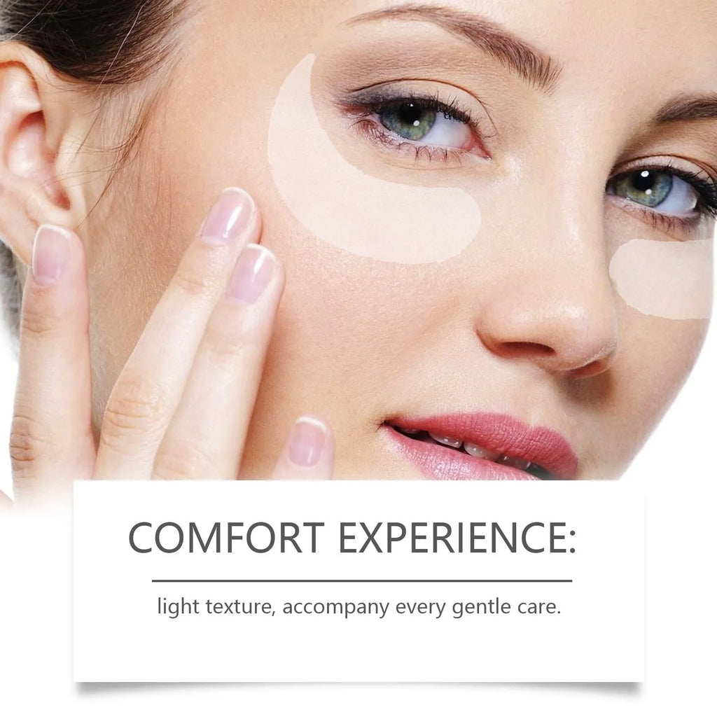 One pair of clear hydrogel microneedle eye patches for wrinkle care on a white background.
