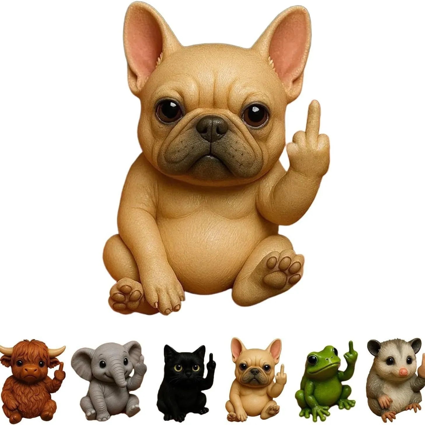 Plastic resin animal middle finger doll ornament showing cat design with distinctive gesture