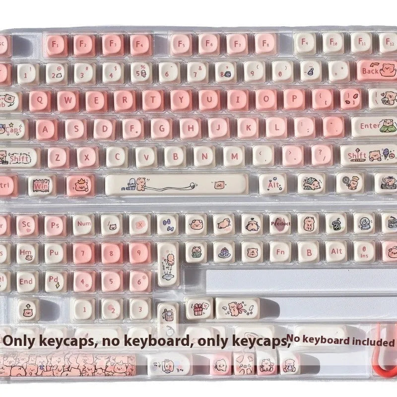 Pink PBT keycap with a detailed fragrant pig design on the top and sides for mechanical keyboards.