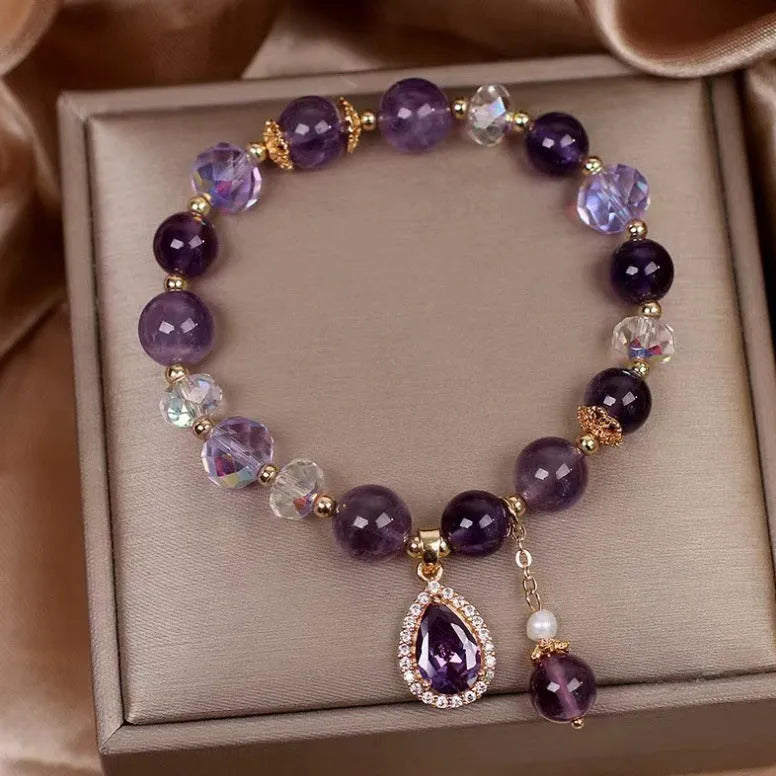 Natural purple amethyst crystal bracelet for women with micro inlay processing