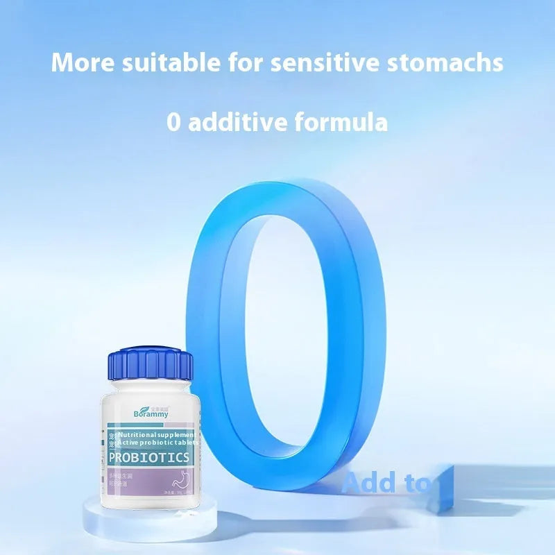 Bottle of Pet Active Probiotic Tablets containing 180 chewable tablets for pet health.