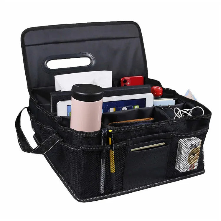 Black Oxford cloth car storage box with dimensions 33x33x16cm for vehicle boot organisation