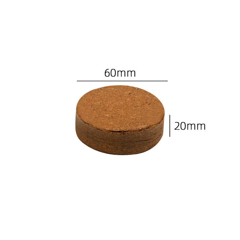 Assorted sizes of nutrient soil planting blocks for vegetable seeds and seedlings on a garden table.