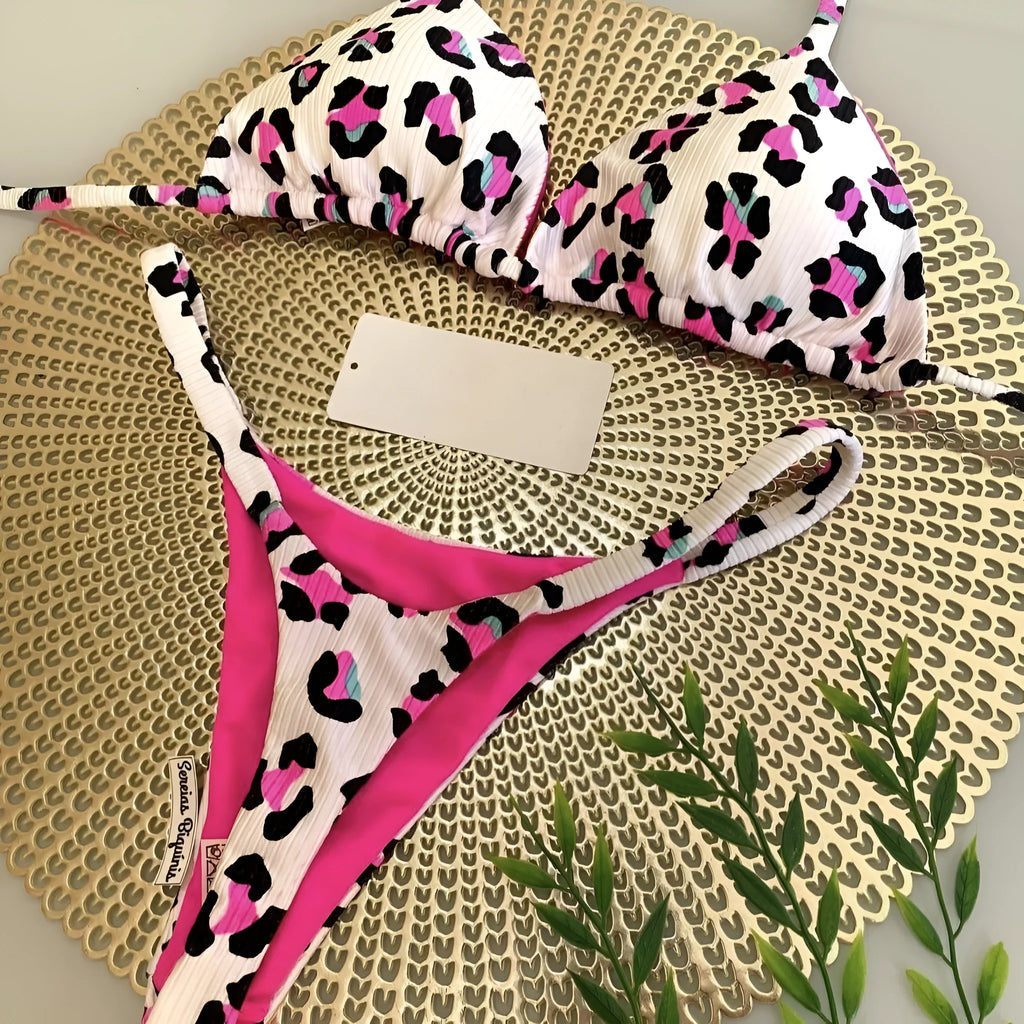 Women's printed bikini swimsuit with cotton lining in briefs style design