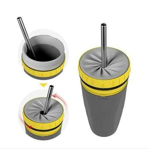 Twist-top double wall insulation travel cup with silicone membrane seal in cartoon design