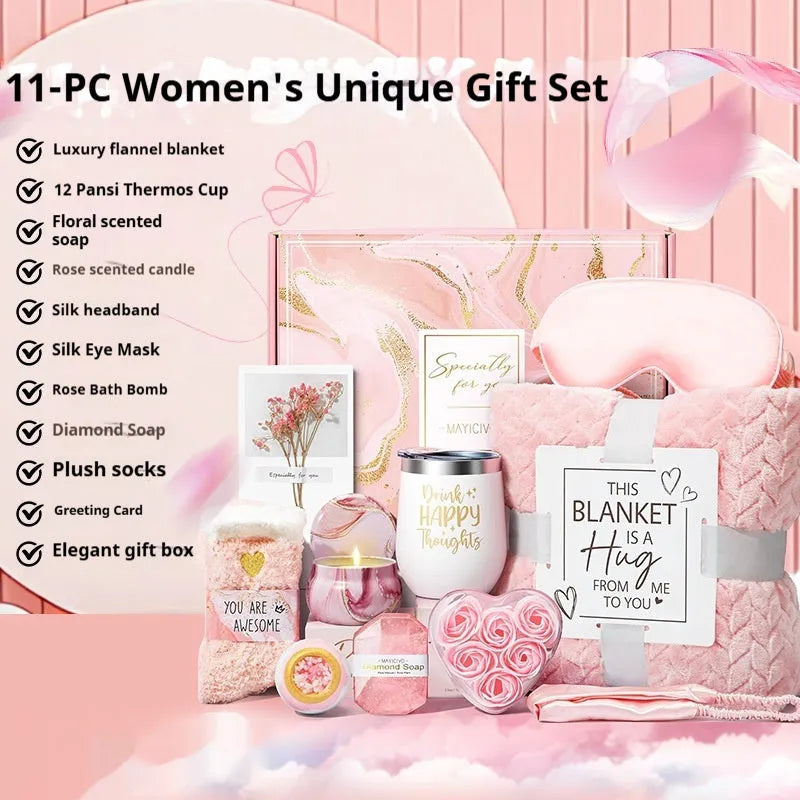 Plastic box containing an aromatherapy candle soap bath gift set with modern design.