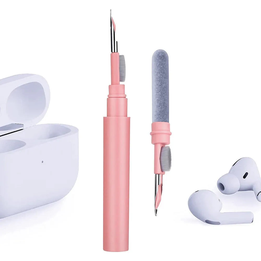 Bluetooth earbuds cleaning pen with ABS fibre flocking tip, 10.8cm long, in black colour