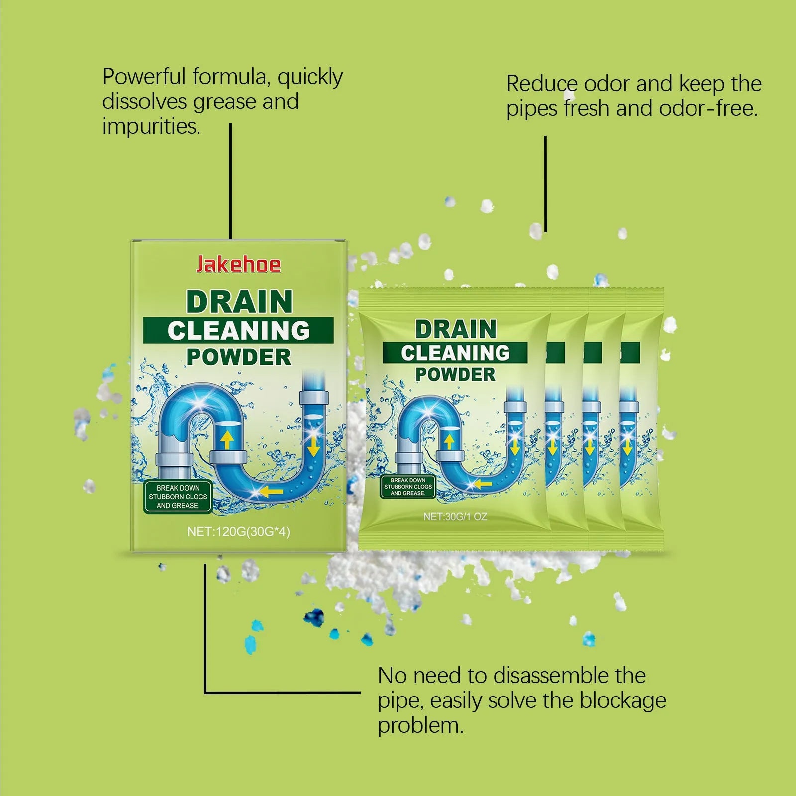 120g pack of drain cleaning powder for blocked sinks and basins