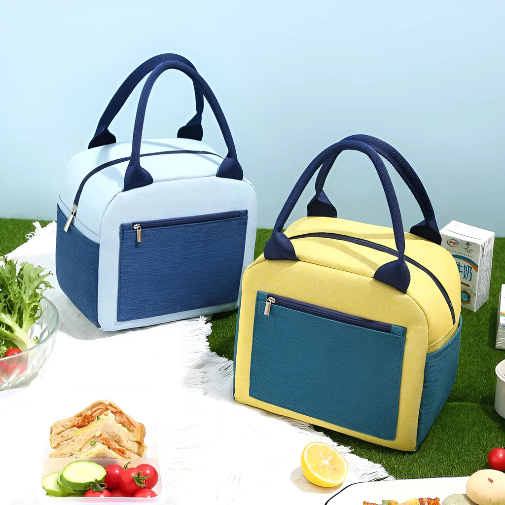 Blue waterproof oxford cloth lunch insulation bag with modern simple design.