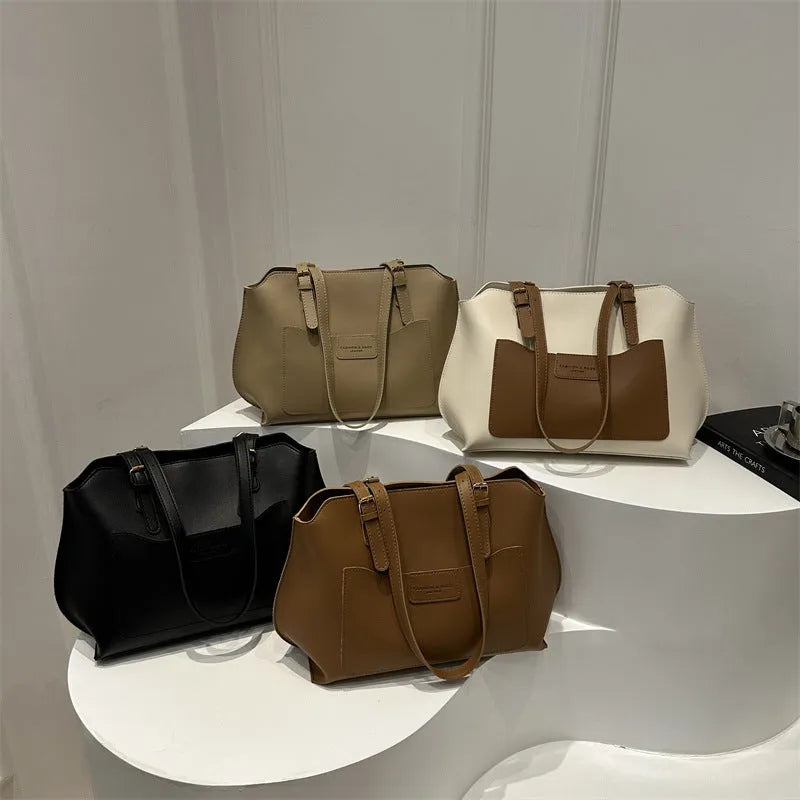 Women's horizontal square tote bag in PU material with internal mobile phone pocket, shown in available colours