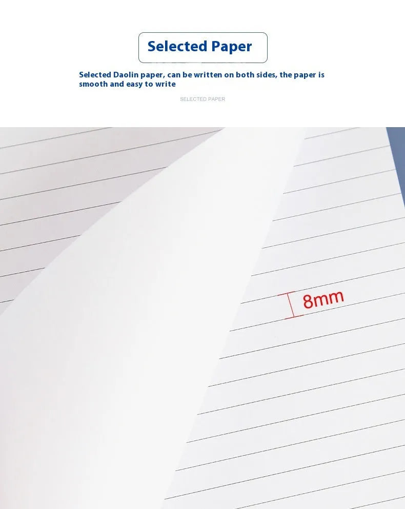 A4 tearable notebook with a paper cover, open to show ivory white gridded pages.
