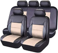 Artificial leather car seat covers with stitching in a 9-piece set for a 5-seater vehicle.