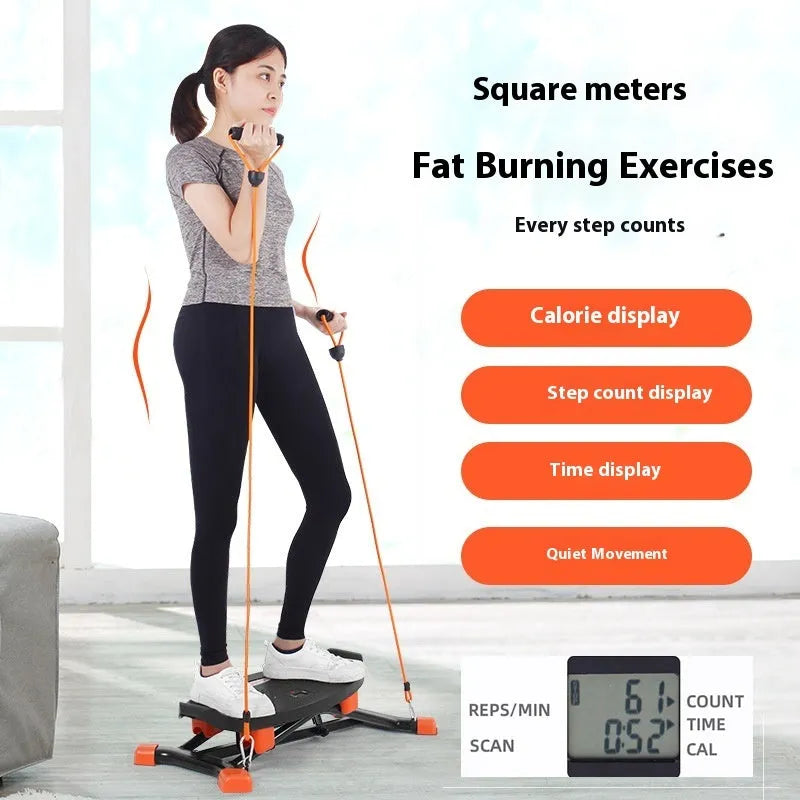 Black mini fitness skiing machine with elastic hand straps for home indoor exercise