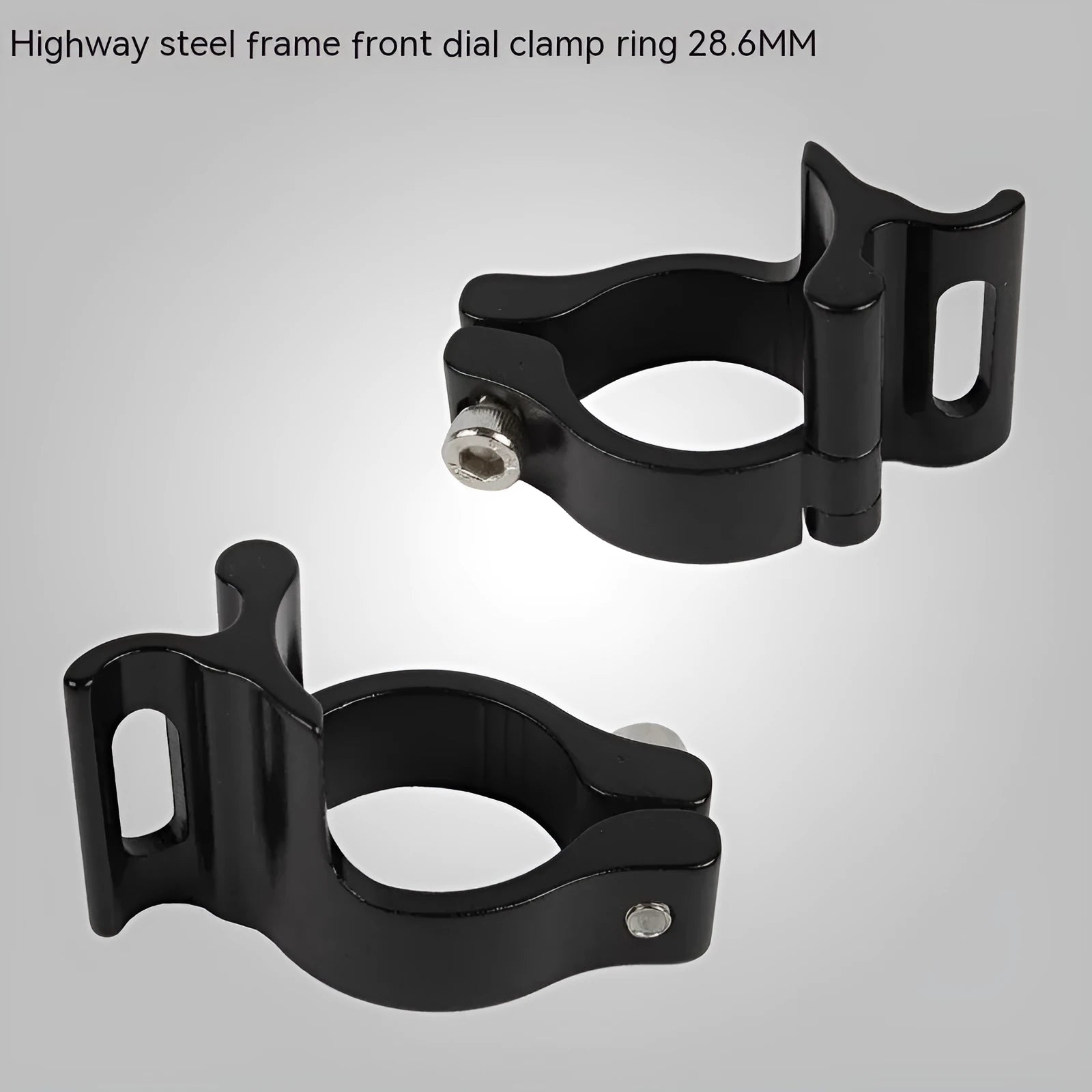 Black aluminium alloy vehicle clamp ring measuring 28.6mm diameter for automotive applications