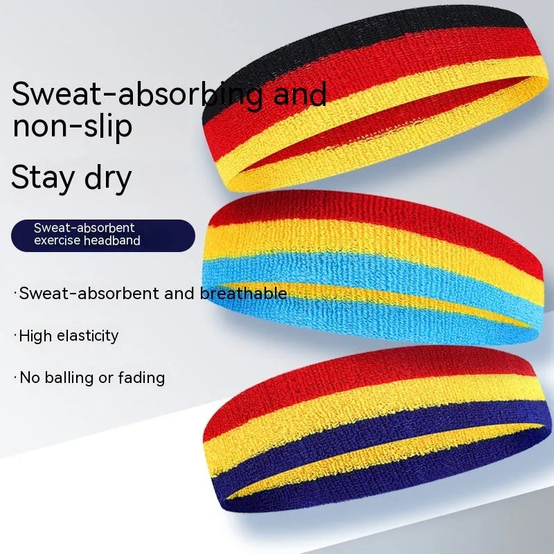 Multicolour sports headband for adults shown in one of seven colour options, sized 5.5 by 20 centimetres.