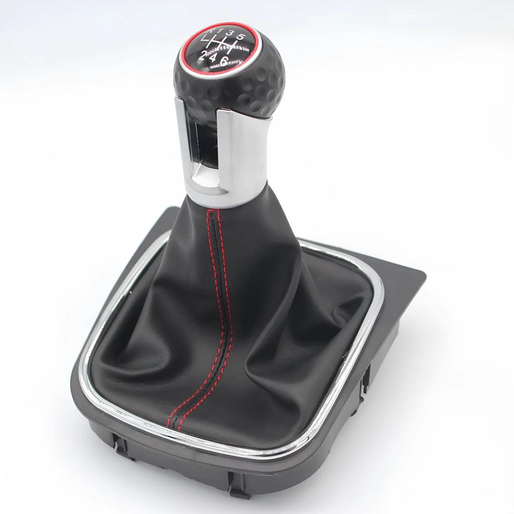 Leather gear lever dust boot cover for Volkswagen Golf manual models, shown in one of two colour options.