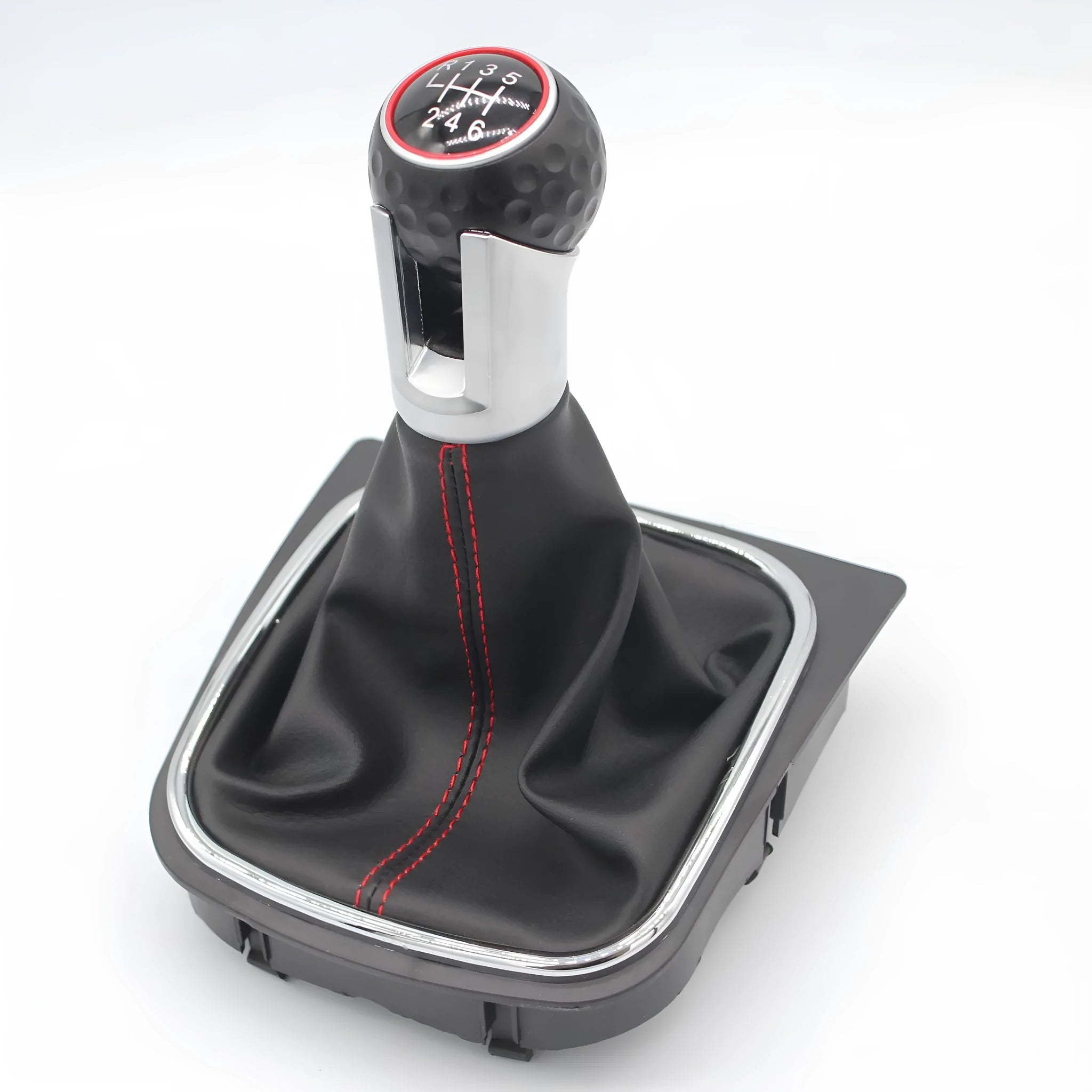 Leather gear lever dust boot cover for Volkswagen Golf manual models, shown in one of two colour options.