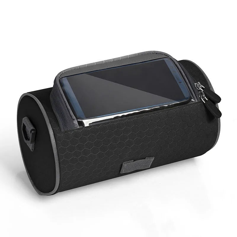 Water repellent polyester bicycle front handlebar bag with 3-litre capacity in black