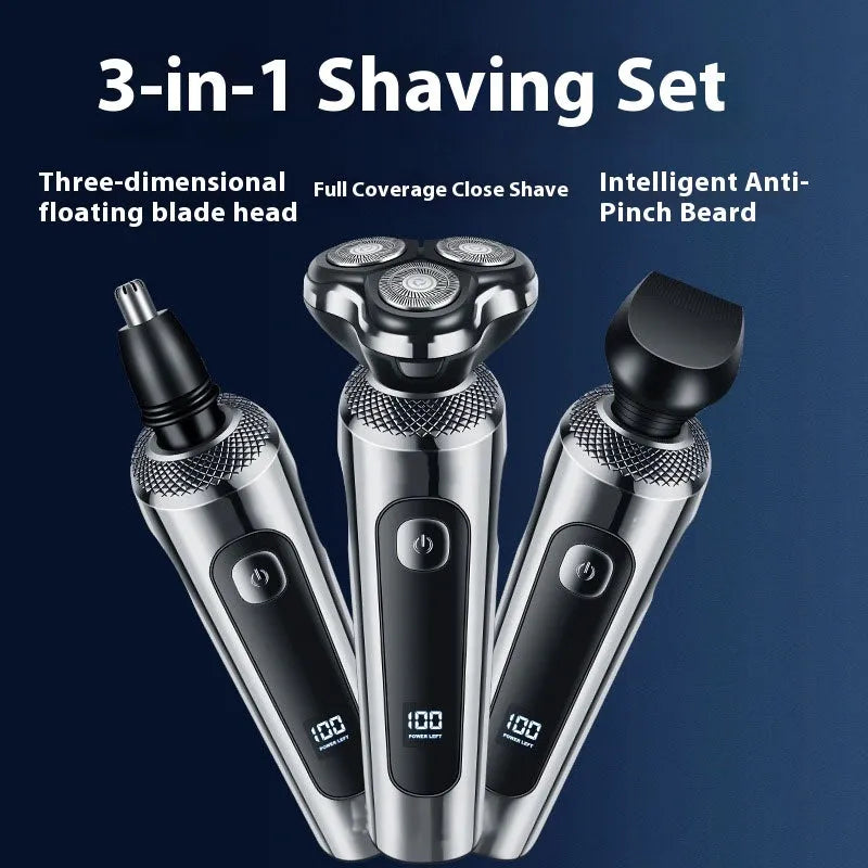 USB rechargeable beard trimmer with digital display and washable design on five-in-one base bracket