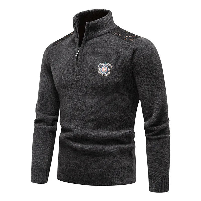 Men's velvet stand collar winter sweater in thickened rabbit fur blend fabric