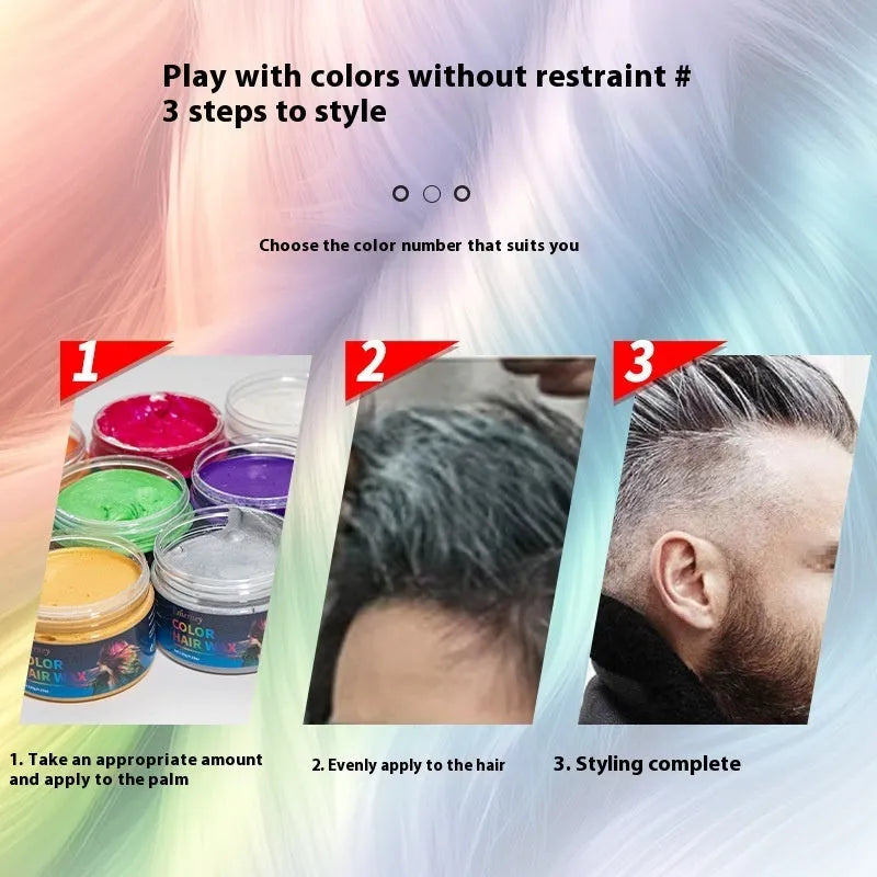 120g hair styling clay in nine colour options including blue, green, purple, rose red, and granny grey