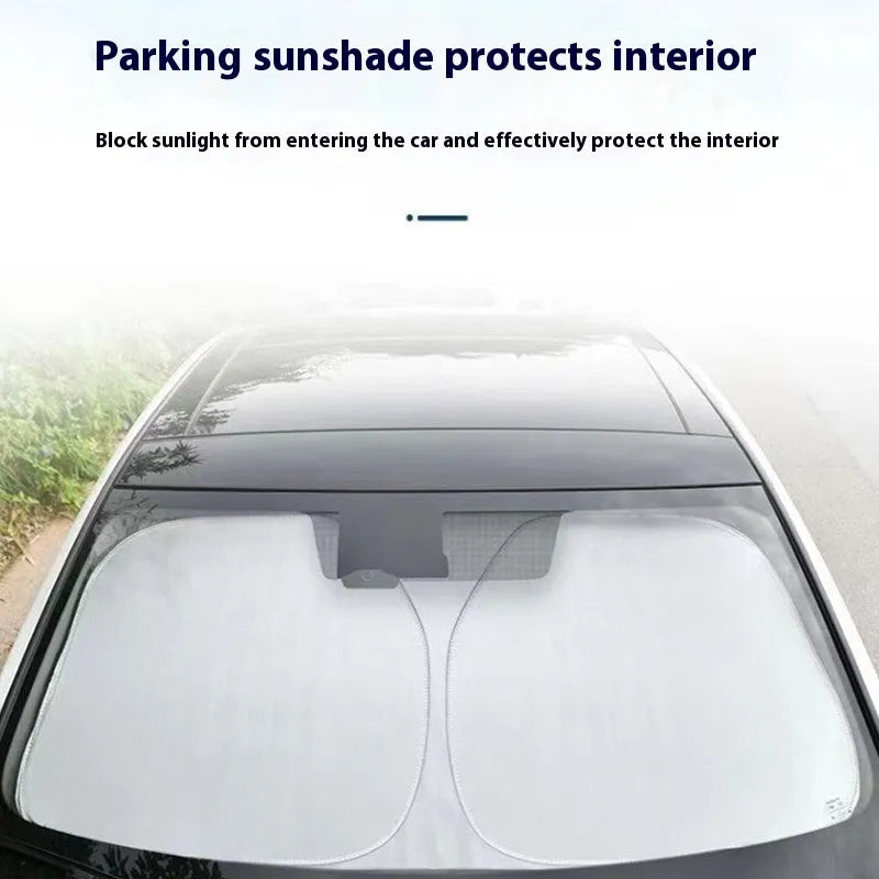Aluminium foil car sunshade showing titanium silver colour, folded concertina-style.