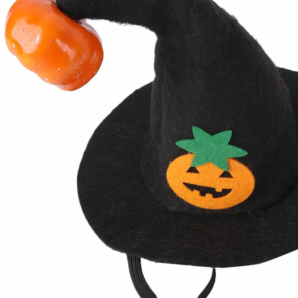Cloth Halloween hat for pets with embossed pumpkin face design