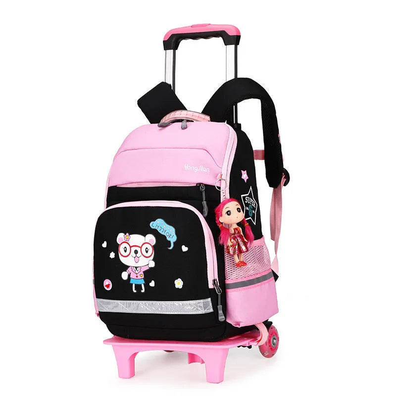 Korean detachable trolley school bag in red or black with Oxford cloth construction and 36-55 litre capacity