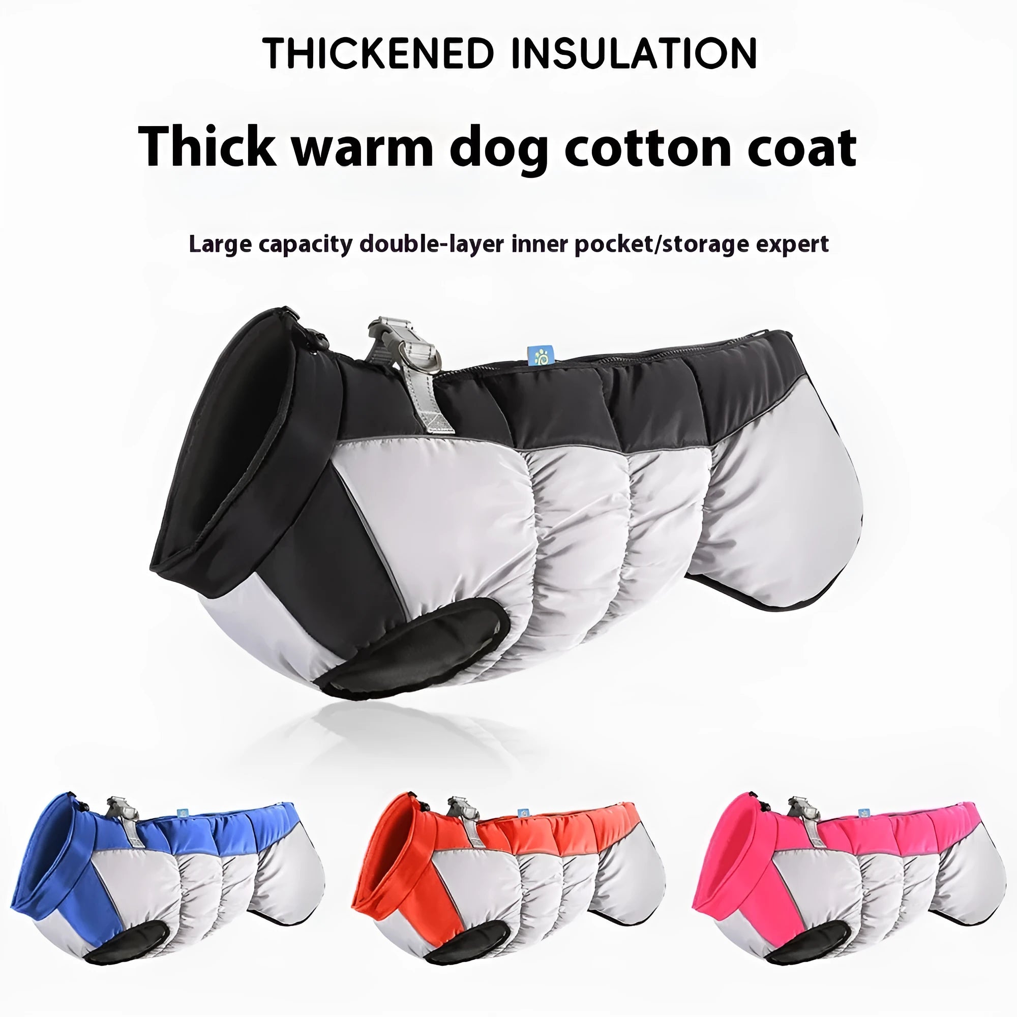 Large dog wearing a reflective waterproof winter coat in rose red, showcasing the fit on a big breed.