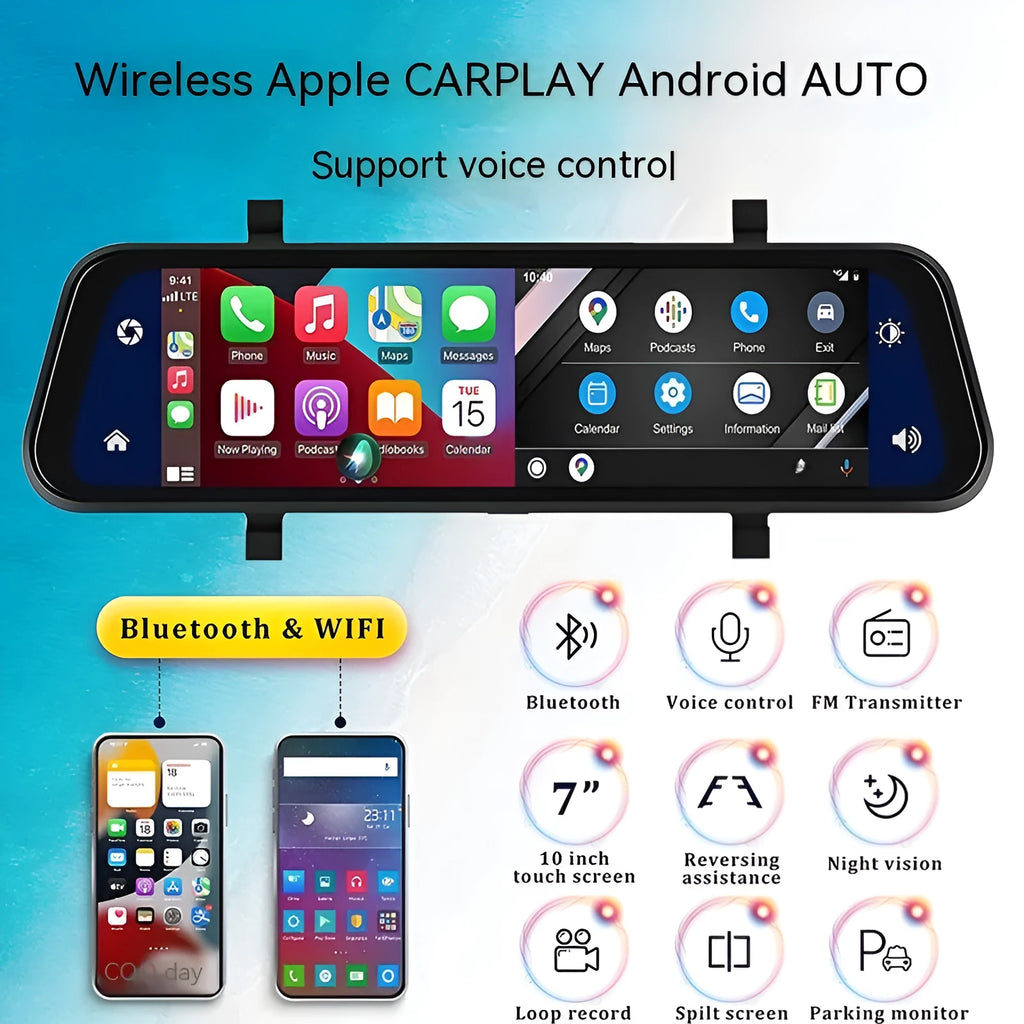 Black 9-inch car GPS navigation system with touch screen display and dual camera support