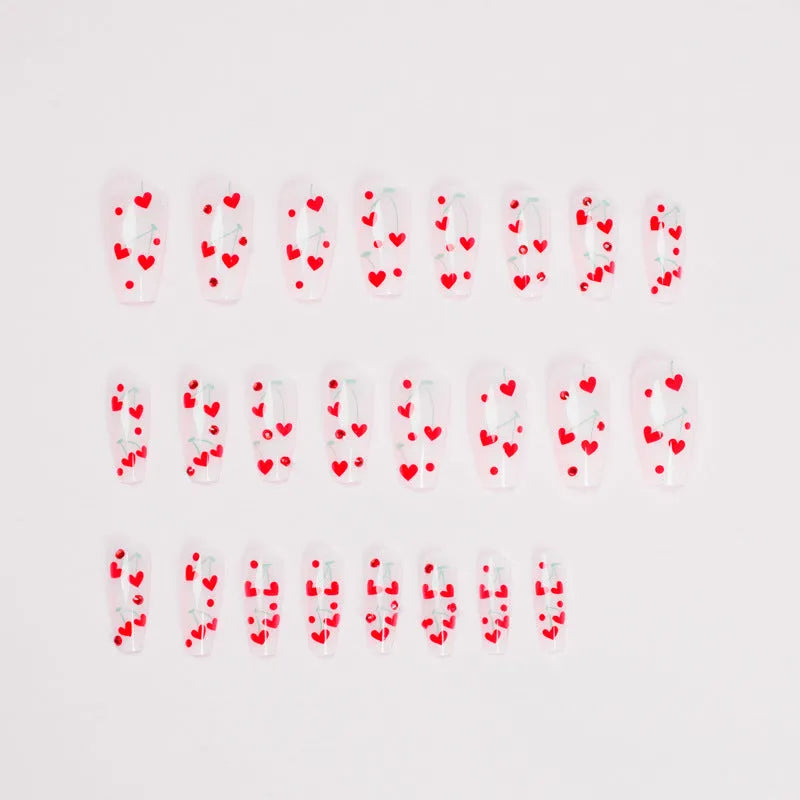 French love red diamond small cherry nail armour sheet stickers pack with 24 pieces and adhesive glue