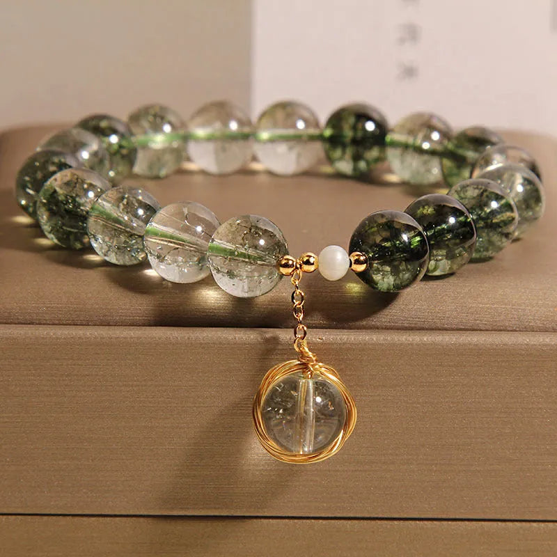 Natural chorite crystal bracelet with green phantom quartz winding transfer beads for women