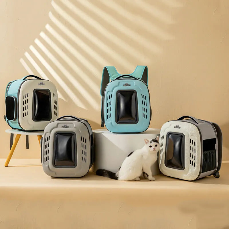 Pets Go Out portable breathable polyester fibre pet backpack in grey, 41x34x30cm, with ventilated panels