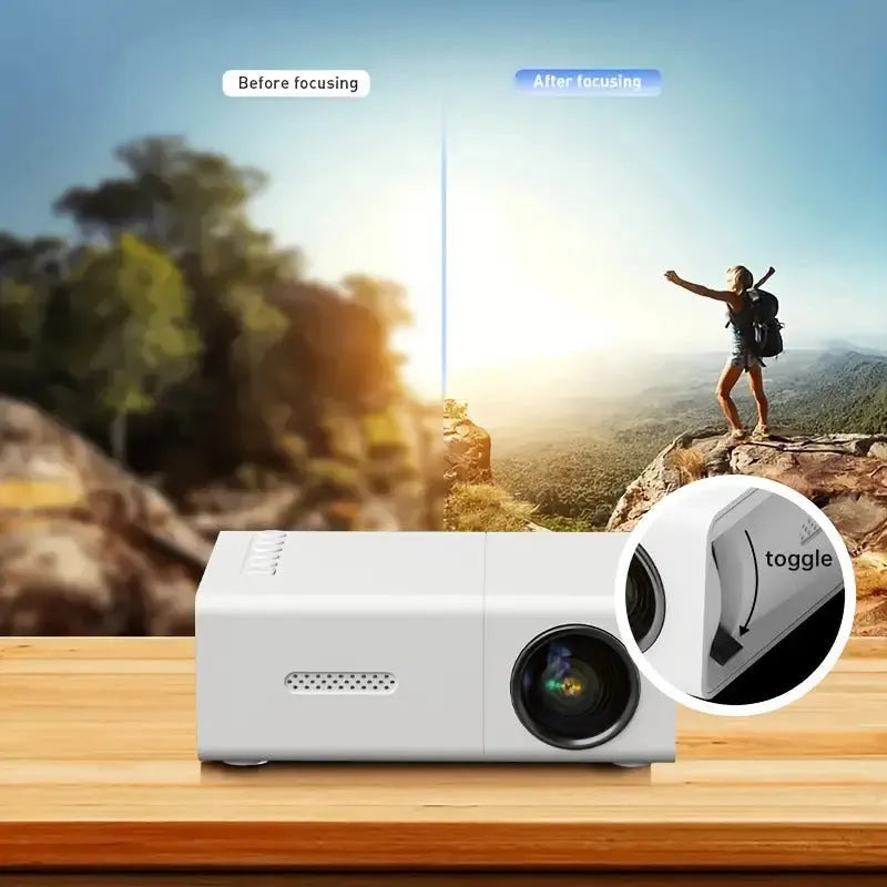 M100 mini home projector in white and black colours showing 100-inch projection size