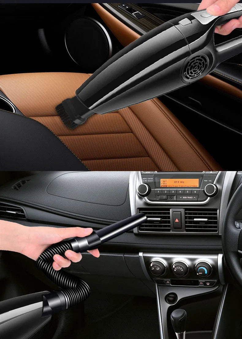 Black and orange portable car vacuum cleaner with 12V plug, shown at 36cm length.