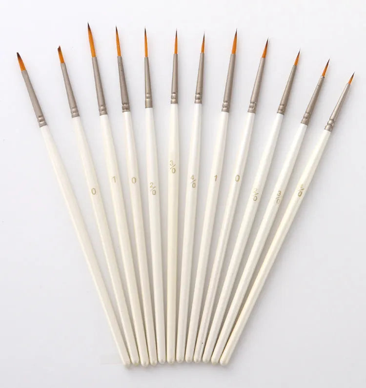 12 nylon wool hook line art markers in solid wood holder with pearl white tips