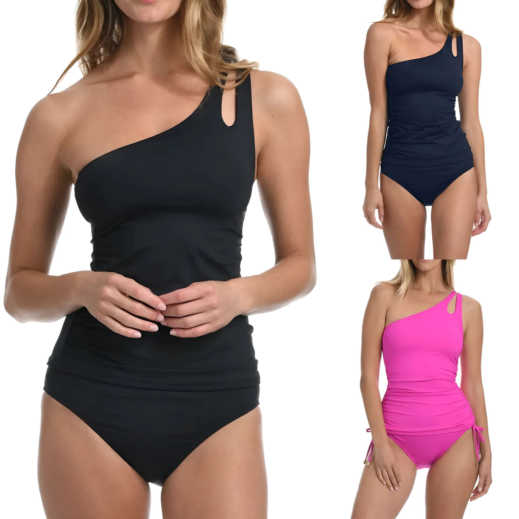 Women's solid colour bikini swimwear with shoulder straps in European American cut