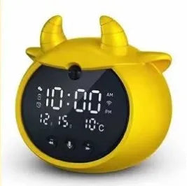 White Deer style smart alarm clock with luminous silicone dial on a bedside table