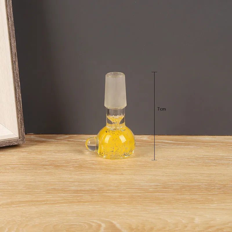 A 7cm long coloured glass trumpet pipe with a geometric shape, shown in one of four colour options.