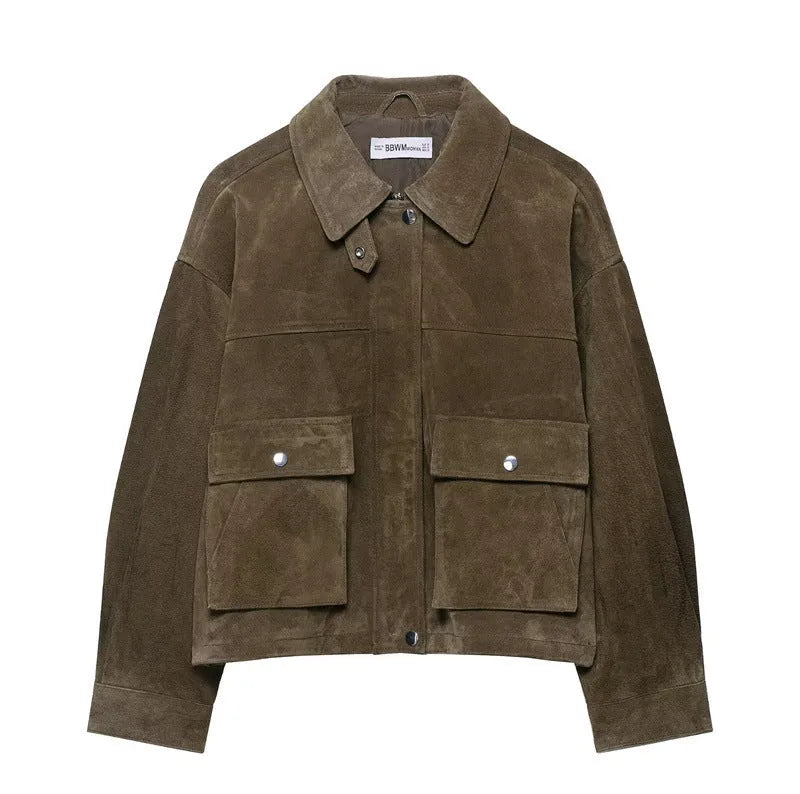 Women's medium thickness PU fabric jacket in Japanese Korean casual style