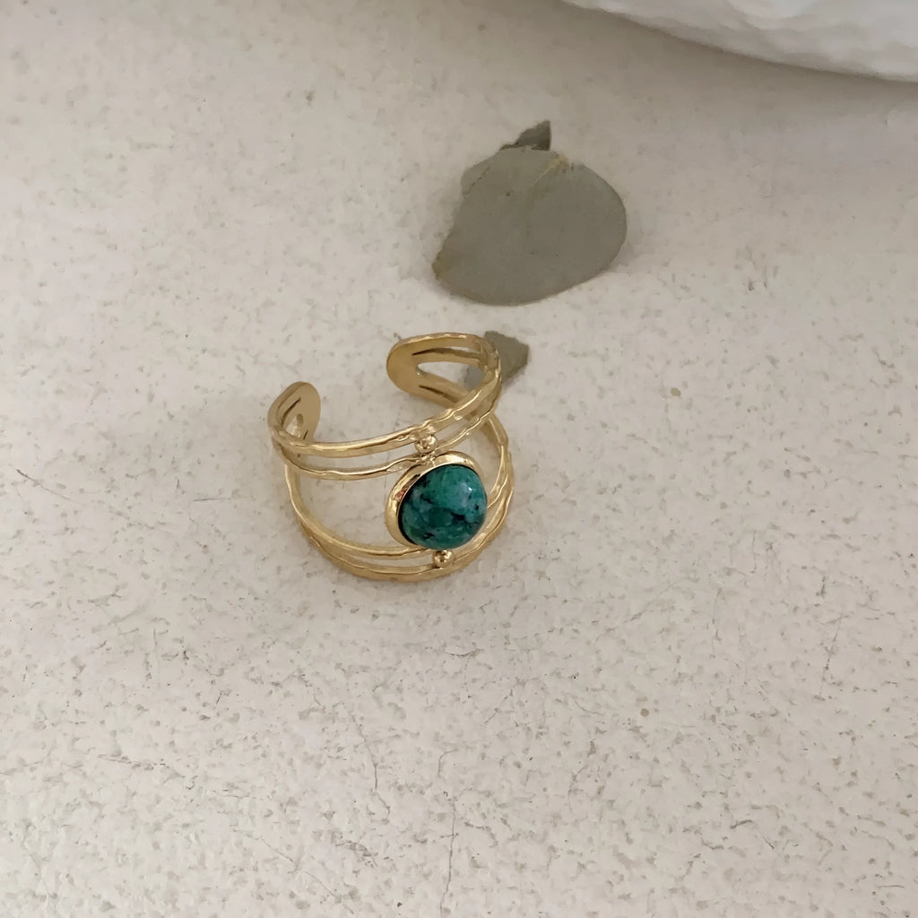 Geometry shape open ring with natural stone niche in JZ0379 green colour