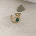 Geometry shape open ring with natural stone niche in JZ0379 green colour