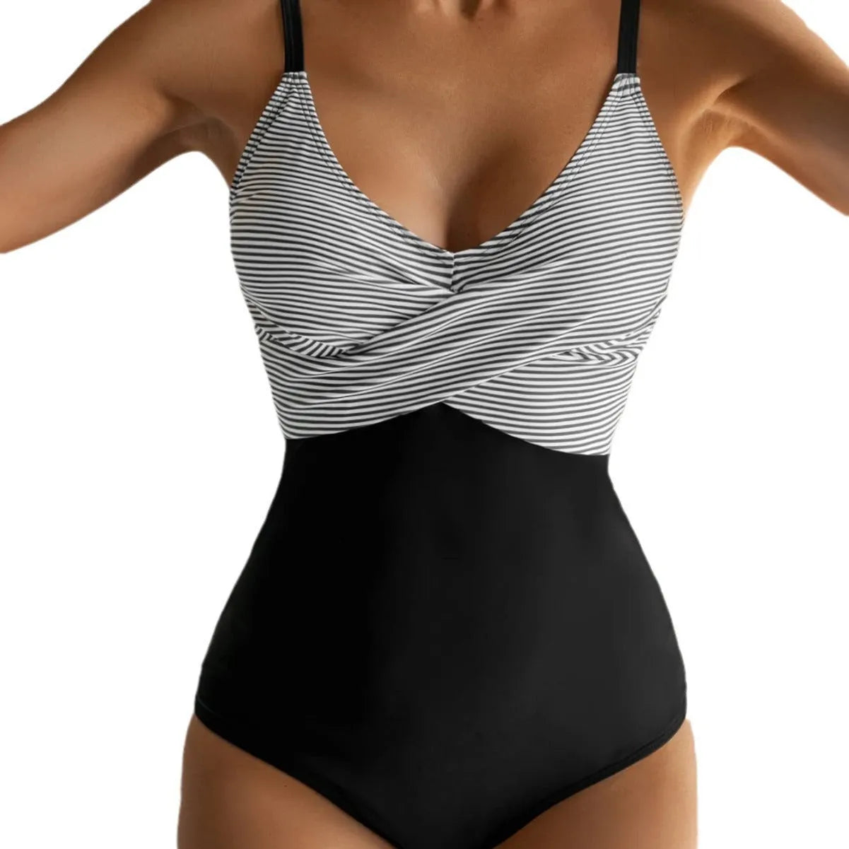 Women's printed one-piece bikini swimsuit with lace-up back in a floral pattern.