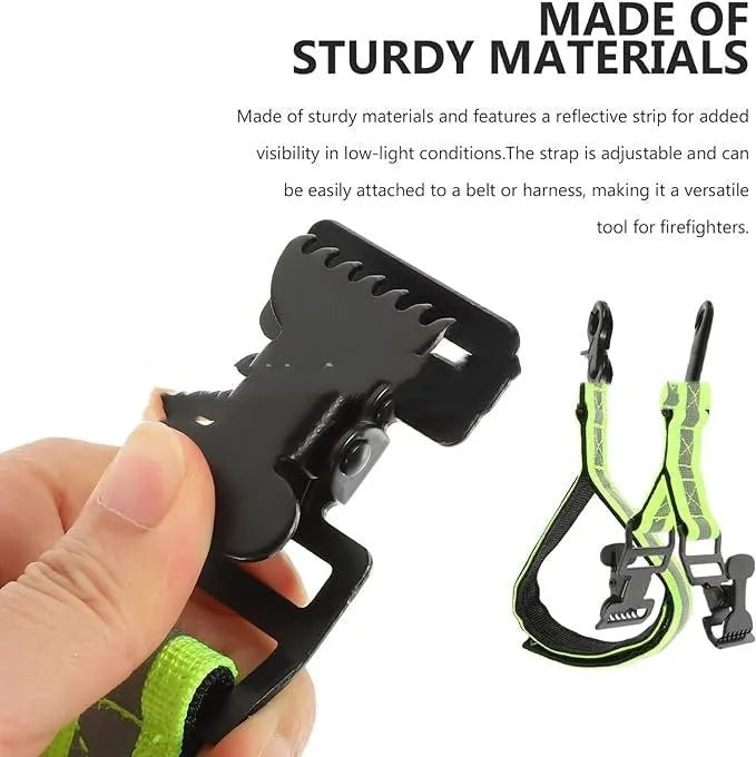 Fluorescent green safety clip with metal buckle and reflective strips for gloves.